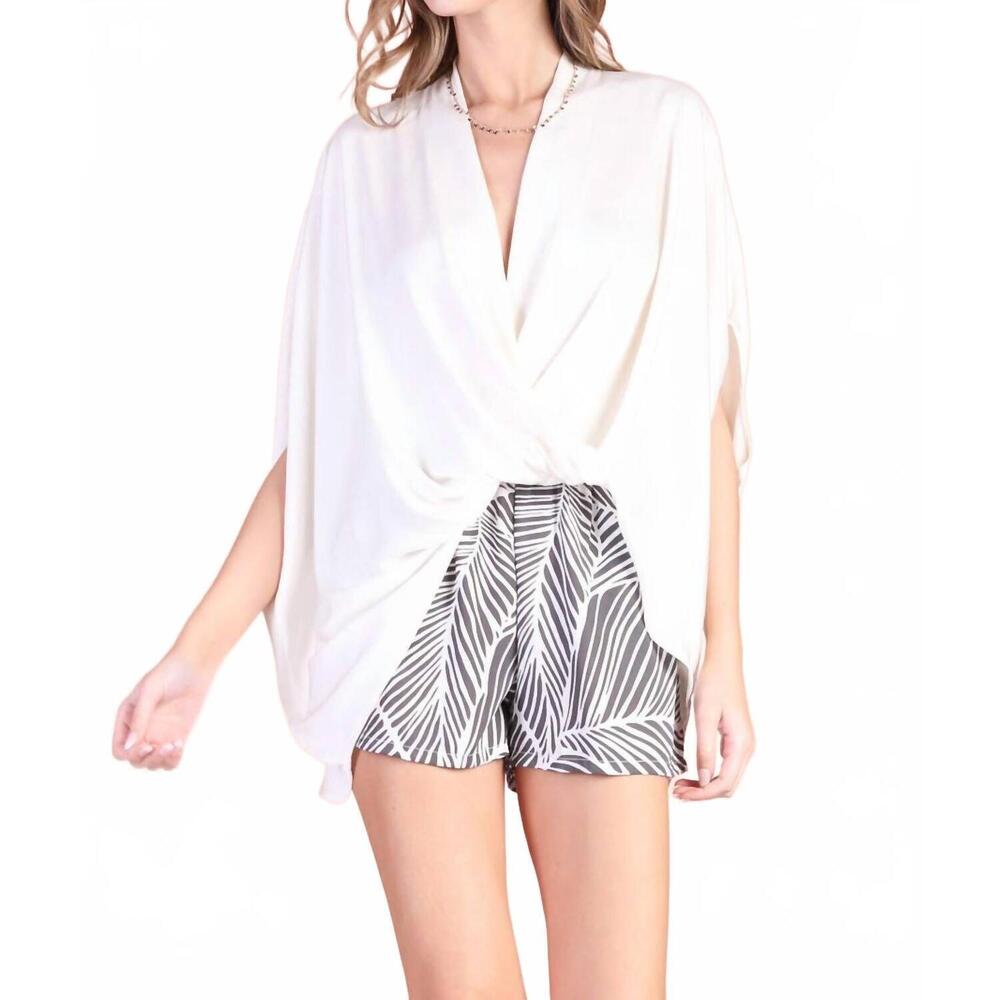 NEW KLD. SIGNATURE satin caftan blouse in ivory